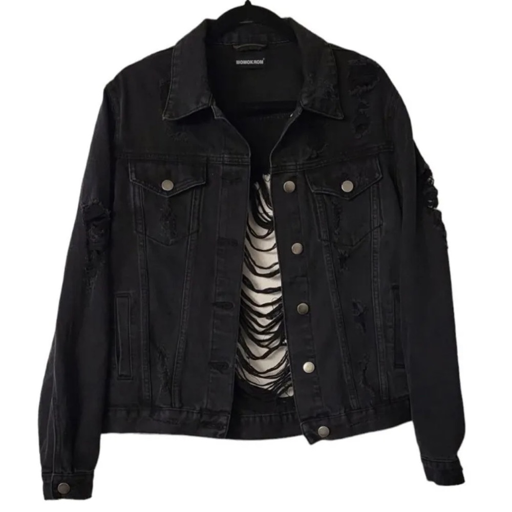 MOMOKROM Distressed Denim Jacket - Charcoal